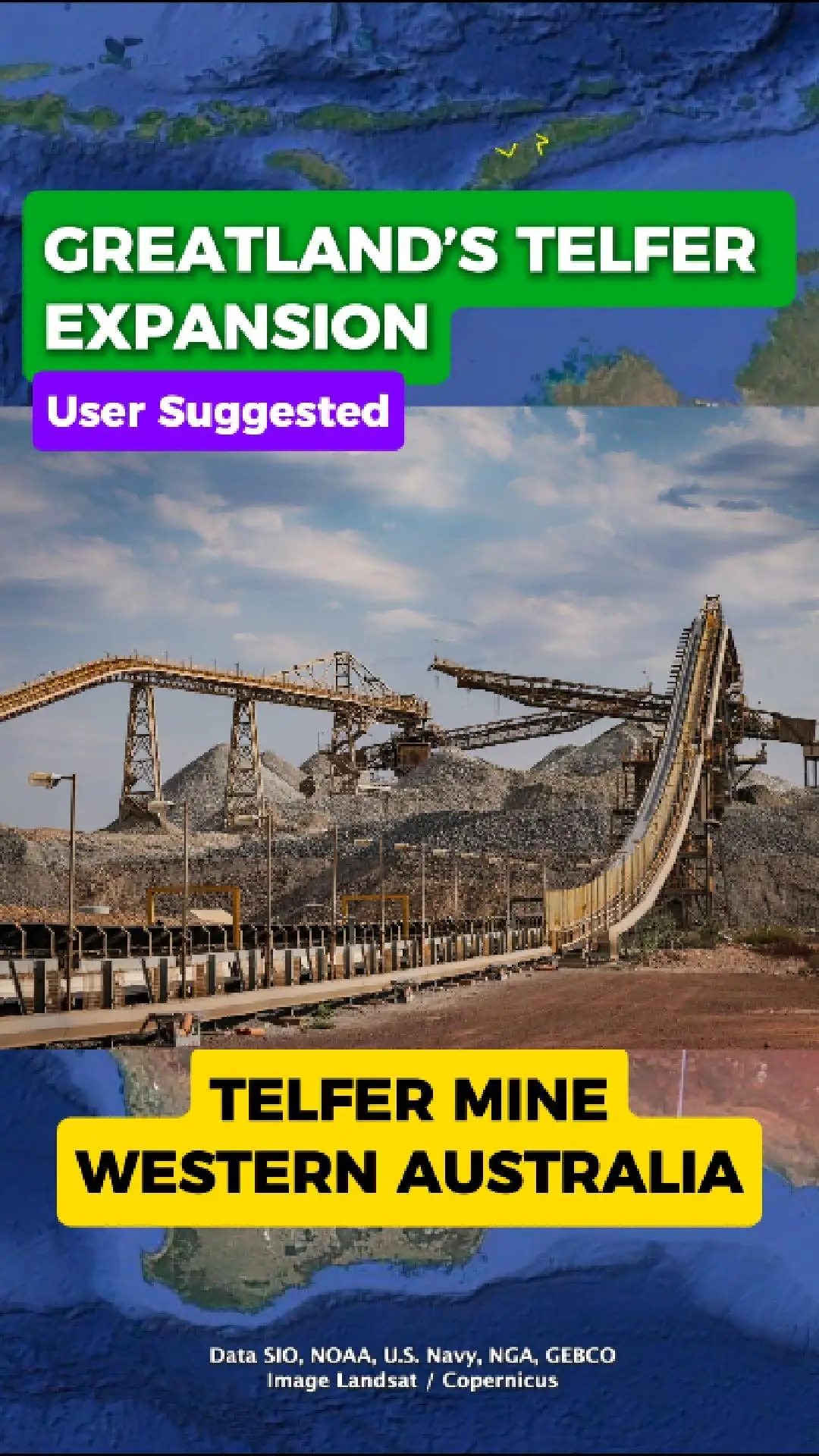 Greatland’s Telfer targets new ore nearby
Telfer is a gold-copper mine in WA, around 485km south-east of Port Hedland. The site already has a mill/processing plant, which is the key advantage — it can handle ore without needing a brand-new facility.
What changed this week?
Greatland Resources, which took over Telfer in December 2024, has signed a new joint venture called “Telfer South” with Rincon. The goal is simple: hunt for more ore close to the existing operation.
What’s the plan?
Under the deal, the partners plan to spend $2 million over three years on exploration in the nearby ground. If they find a deposit that can be mined, any ore could be trucked back and processed through Telfer’s existing plant.
Why it matters
For miners, finding ore near an operating plant can be a big win — it can potentially extend production and make better use of the infrastructure that’s already there, rather than building new processing from scratch.
Credits: Map imagery: Google Maps/Earth. Photo credit: Greatland Resources (Telfer).